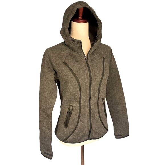 Athleta Fuse Scuba Hoodie Jacket Grey Black Trim XS Style #242921 - Picture 3 of 11